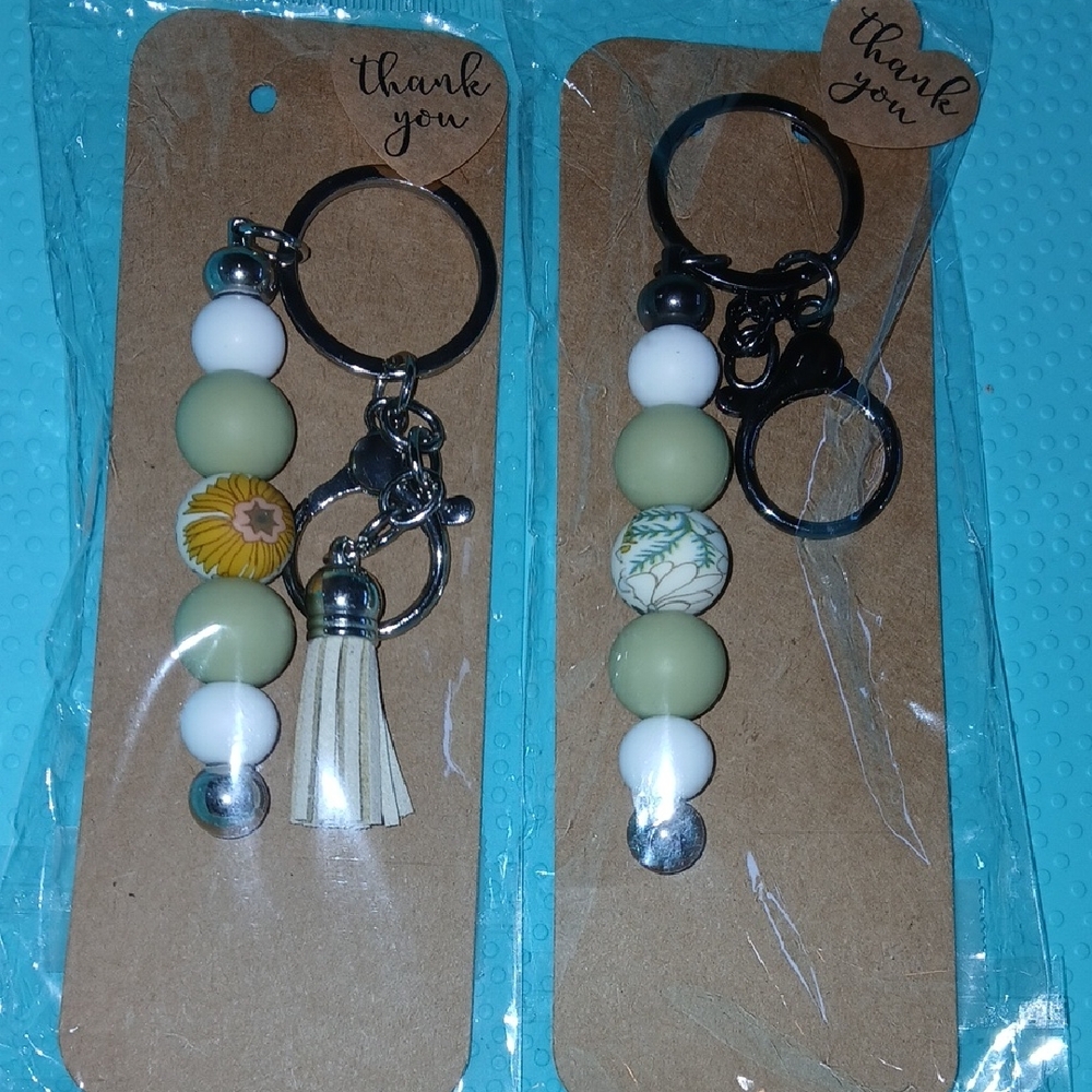 Handmade Beaded Keychain Set with Tassel